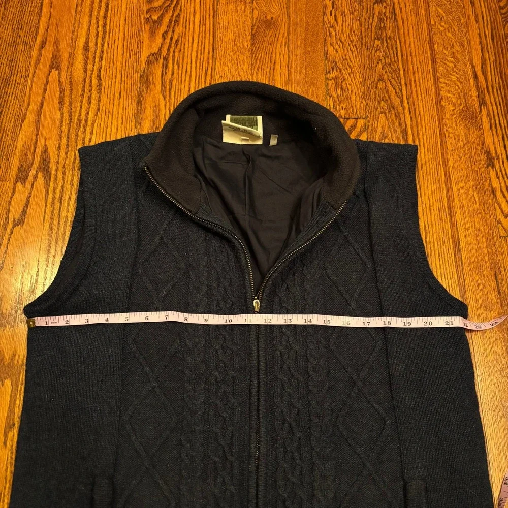 Aran Woollen Mills Mens Navy Blue Pure New Wool Cable Knit Full Zip Vest Lined